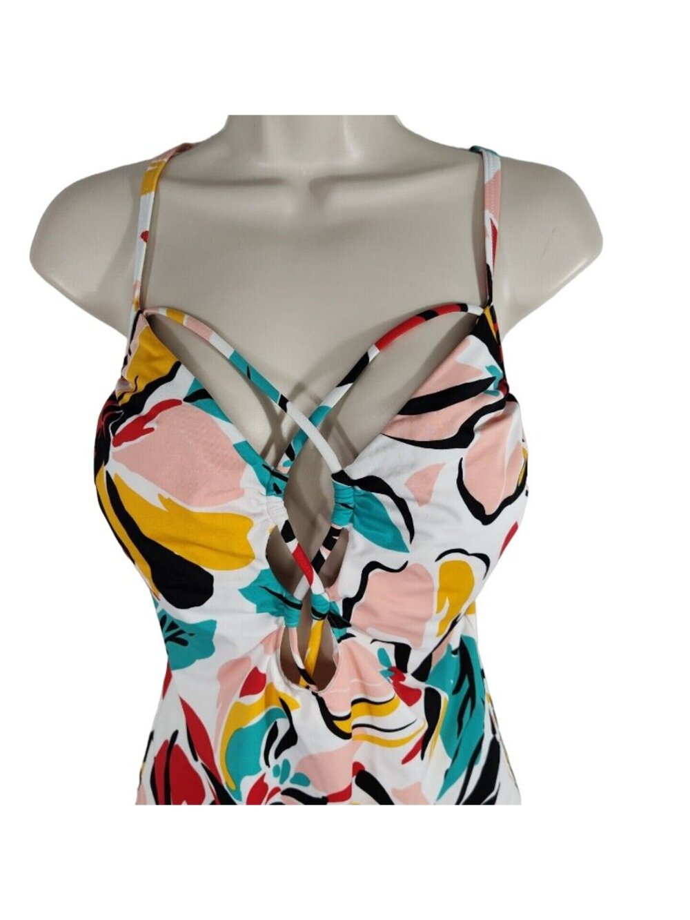 Beach Betty One Piece Swimsuit Women Size L Colorful Floral Summer Vacation NEW - Picture 3 of 13